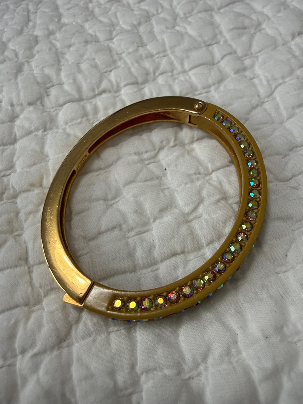 J. Crew Gold-Tone Hinged Bangle with Aurora Crystal Accents